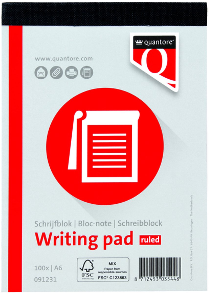 Schrijfblok Quantore A6 gelinieerd | 12 stuks